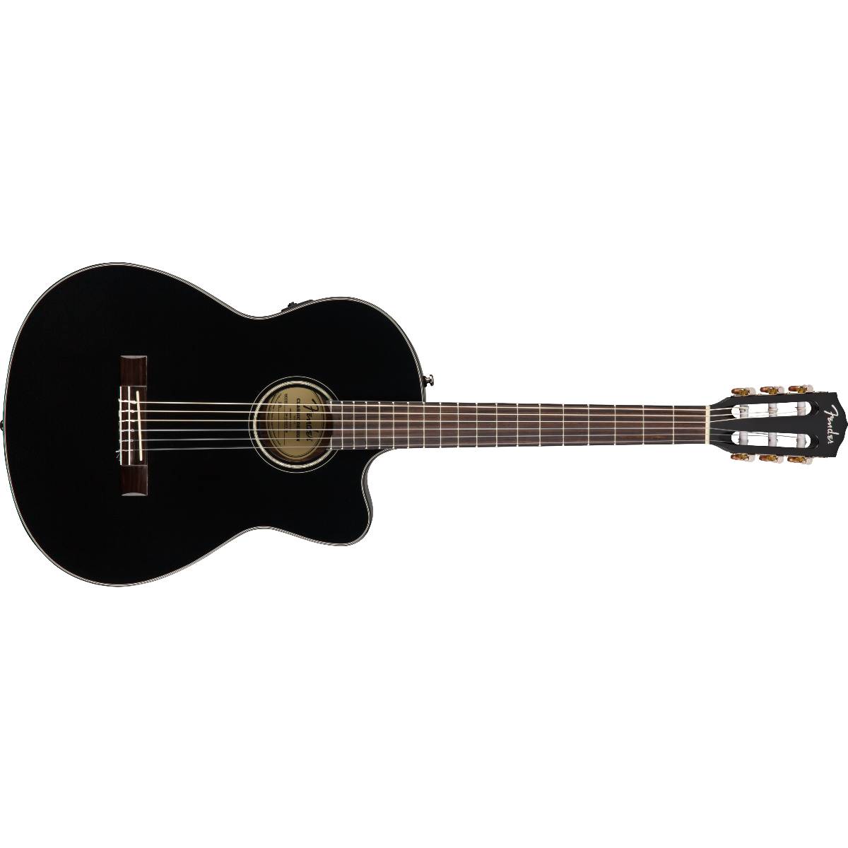 Fender CN-140SCE Classical Nylon Acoustic Guitar Black w/ Cutaway, Pickup & Case - 0970264306