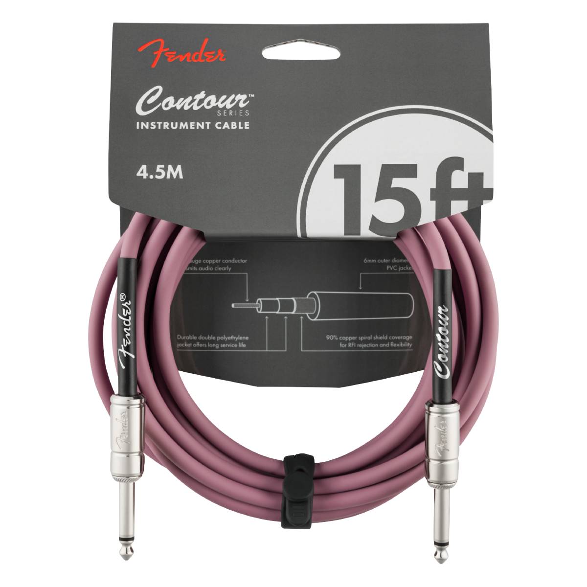 Fender Contour Series Instrument Cable 4.5m (15ft) Guitar Lead Burgundy Mist - 0990571066