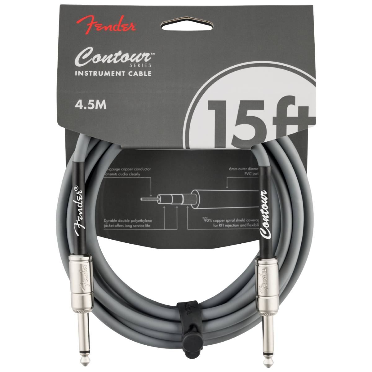 Fender Contour Series Instrument Cable 4.5m (15ft) Guitar Lead Inca Silver - 0990571024