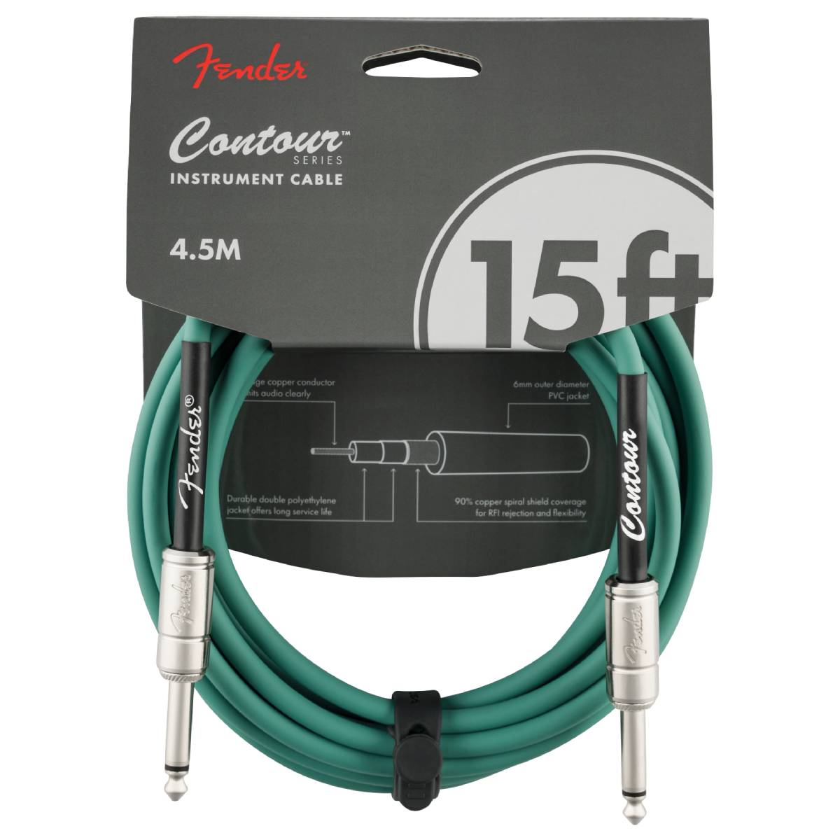 Fender Contour Series Instrument Cable 4.5m (15ft) Guitar Lead Sherwood Green - 0990571046
