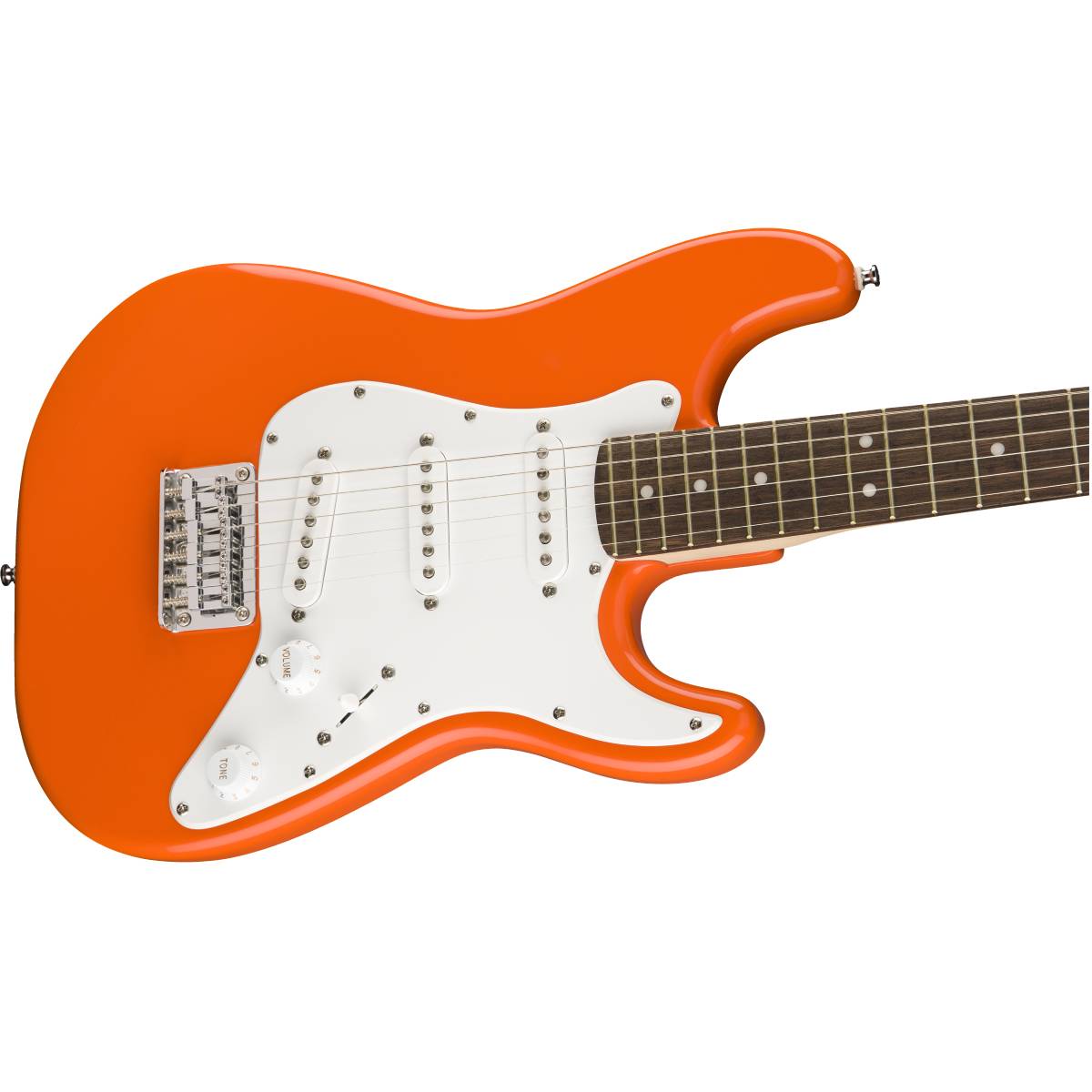 Fender Squier FSR Mini Stratocaster Electric Guitar Competition Orange w/ White Pickguard - 0370121596