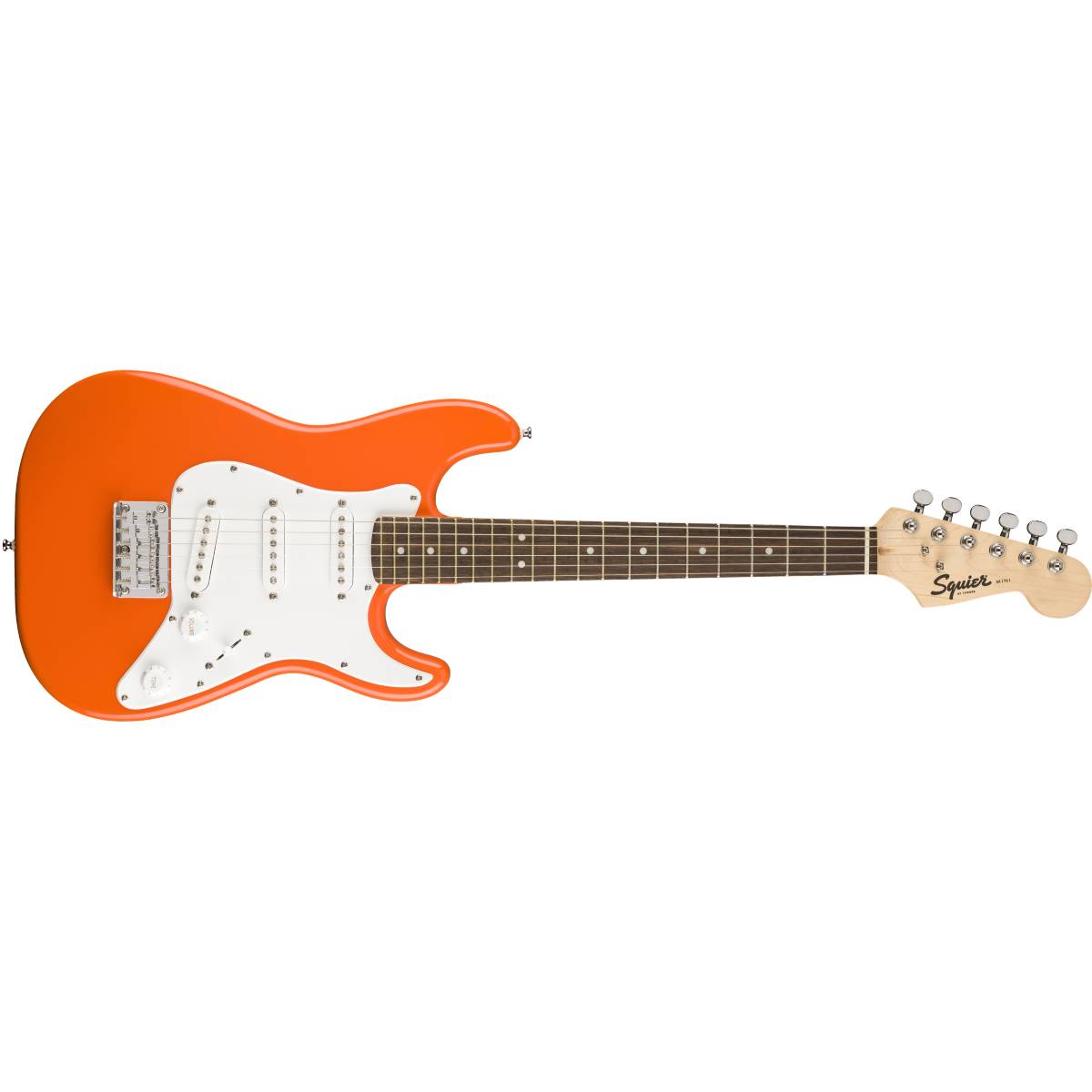 Fender Squier FSR Mini Stratocaster Electric Guitar Competition Orange w/ White Pickguard - 0370121596