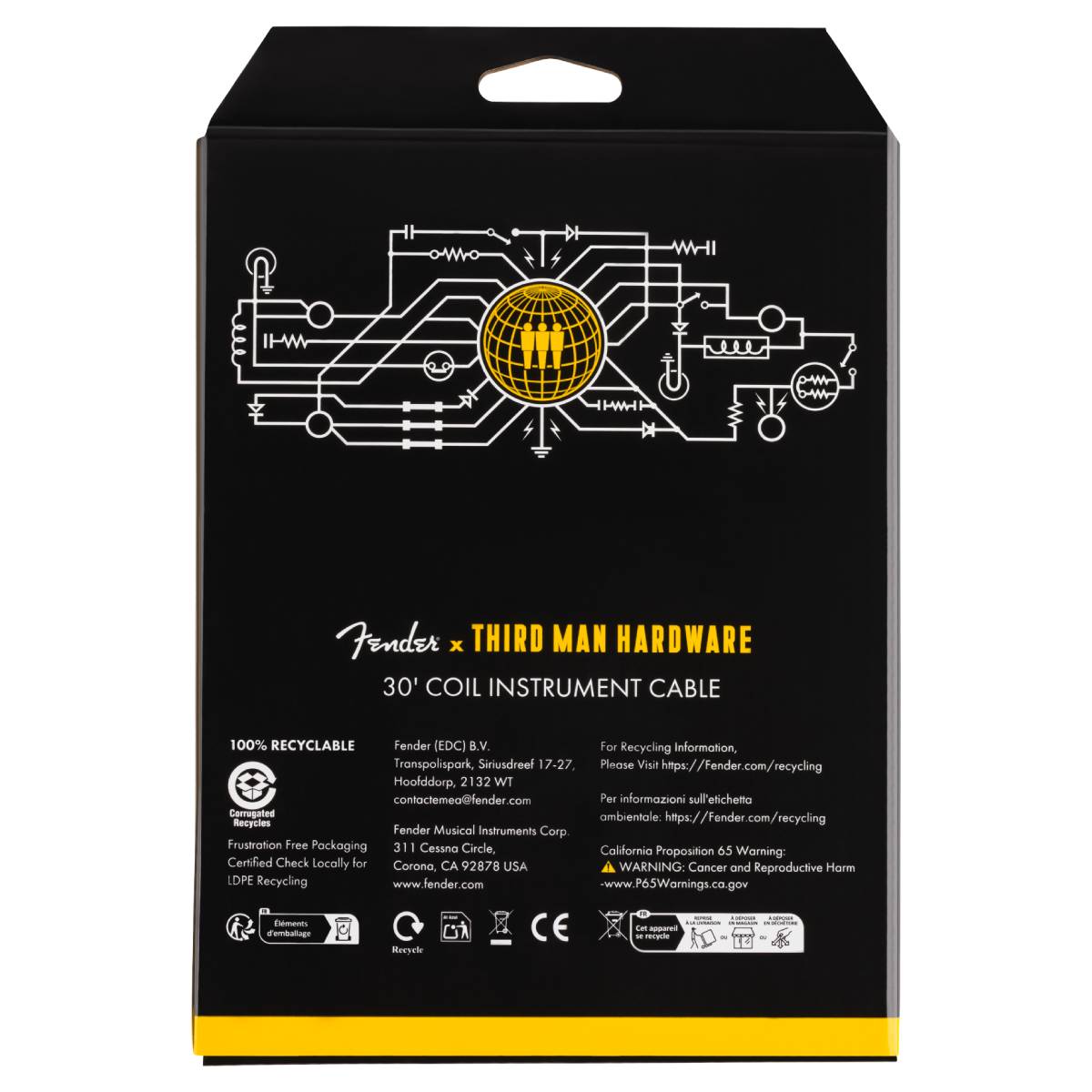 Fender X Third Man Hardware Instrument Cable 9m (30ft) Coiled Cable Lead Yellow - 0990573029