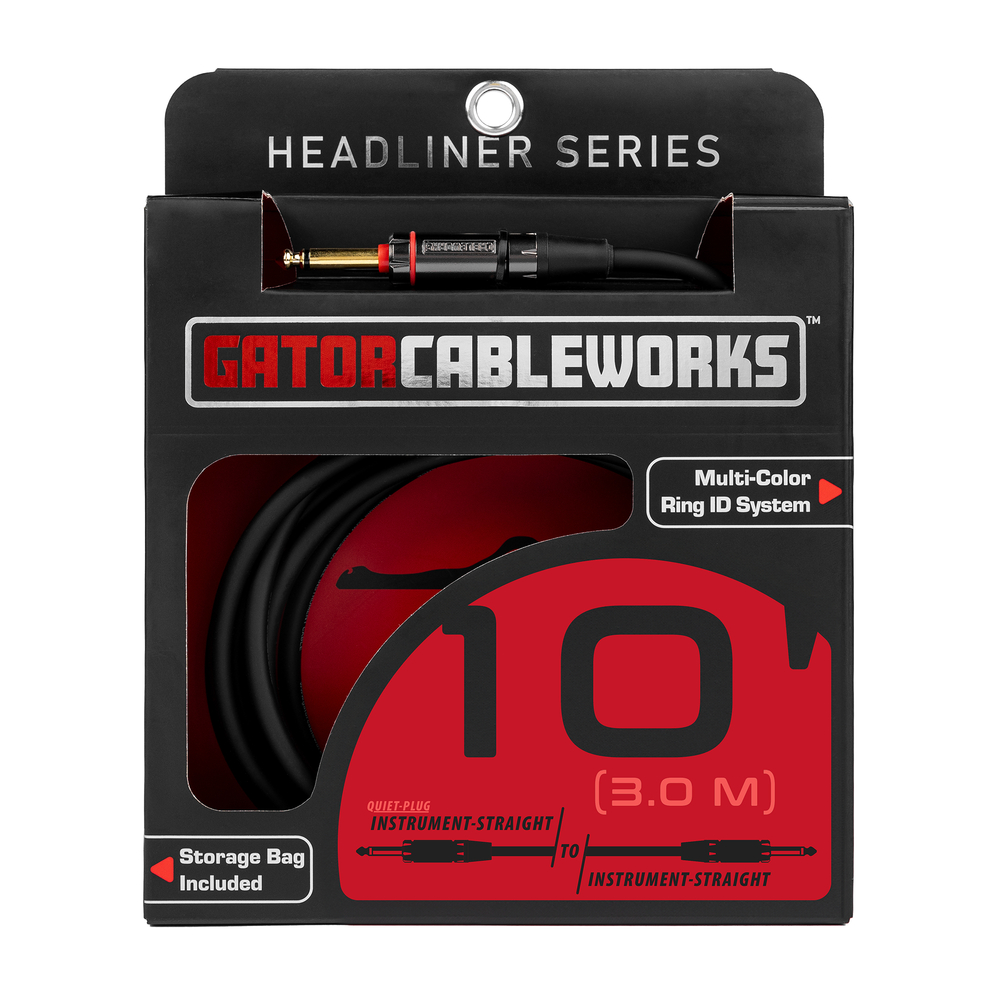 Gator Headliner Series GCWH-INS-10QT Guitar Cable 3m (10ft) Straight to Straight Quiet Instrument Lead