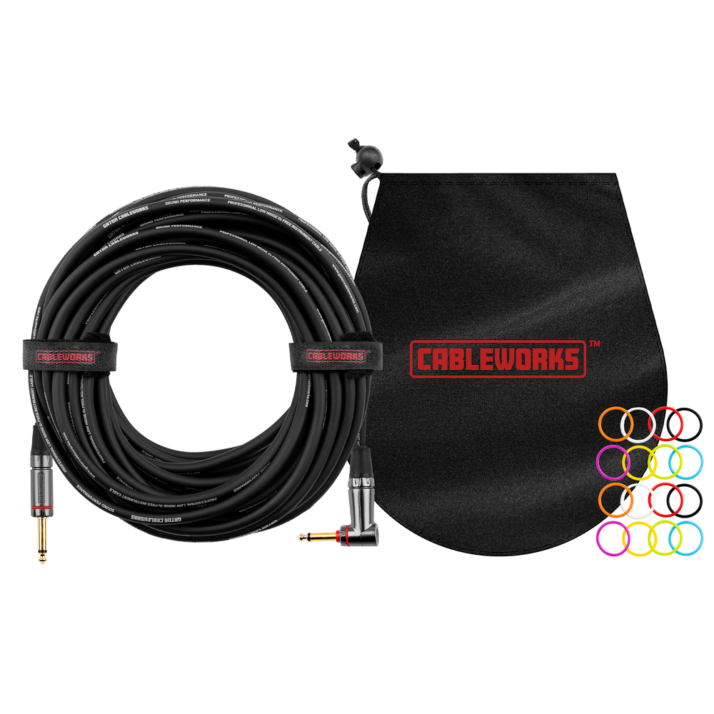 Gator Headliner Series GCWH-INS-20RAQT Guitar Cable 6m (20ft) Straight to Right Angle Quiet Instrument Lead