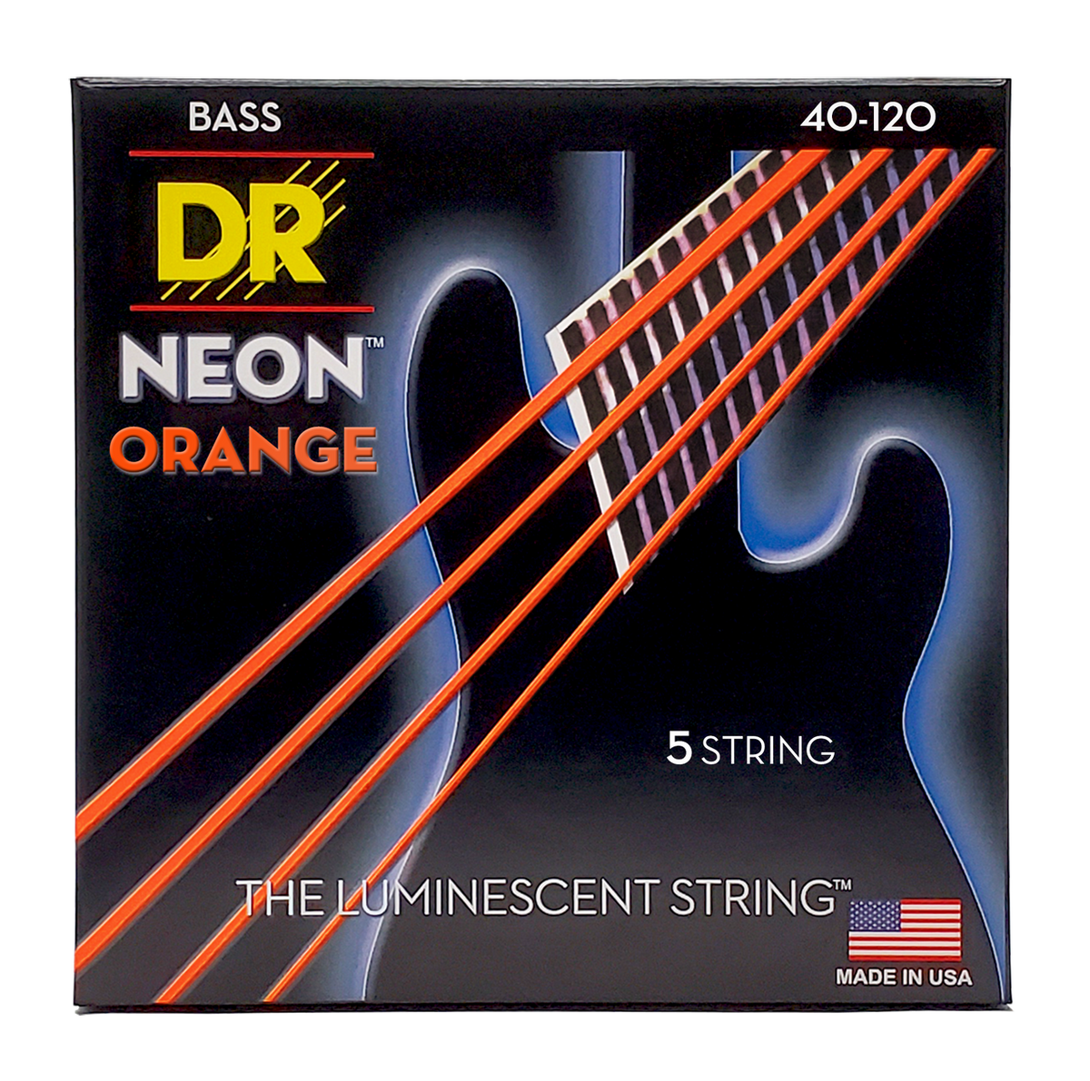 DR HI-DEF NEON NOB5-40 Orange Colored Bass Guitar Strings: 5-String Light 40-120