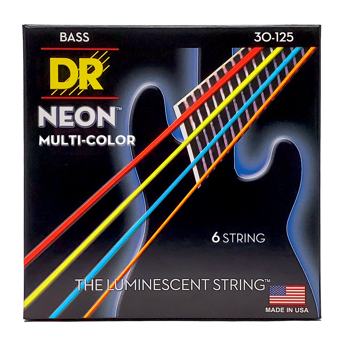 DR HI-DEF NEON NMCB6-30 Multi-Color Colored Bass Guitar Strings: 6-String Medium 30-125