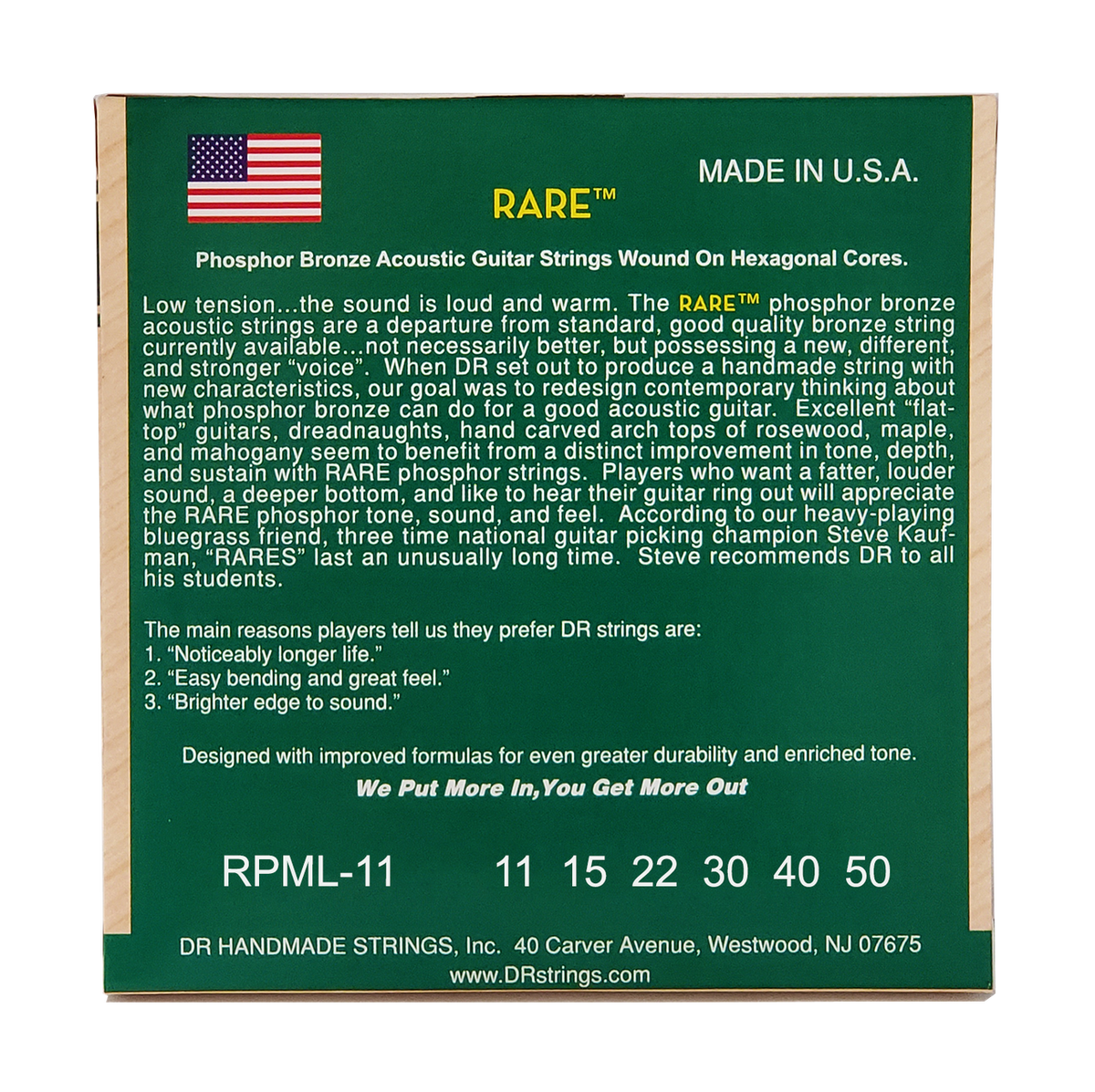 DR RARE RPML-11 Phosphor Bronze Acoustic Guitar Strings: Custom Light 11-50