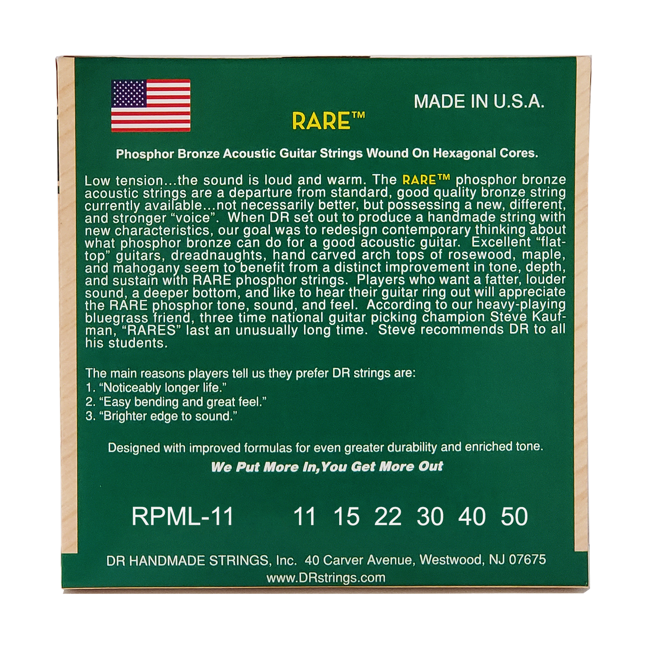 DR RARE RPML-11 Phosphor Bronze Acoustic Guitar Strings: Custom Light 11-50