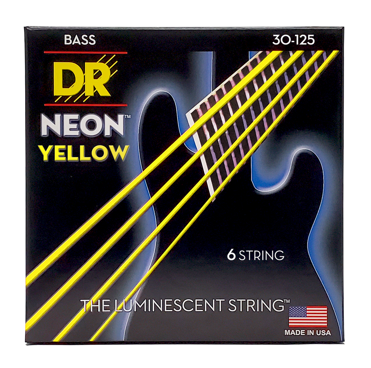 DR HI-DEF NEON NYB6-30 Yellow Colored Bass Guitar Strings: 6-String Medium 30-125