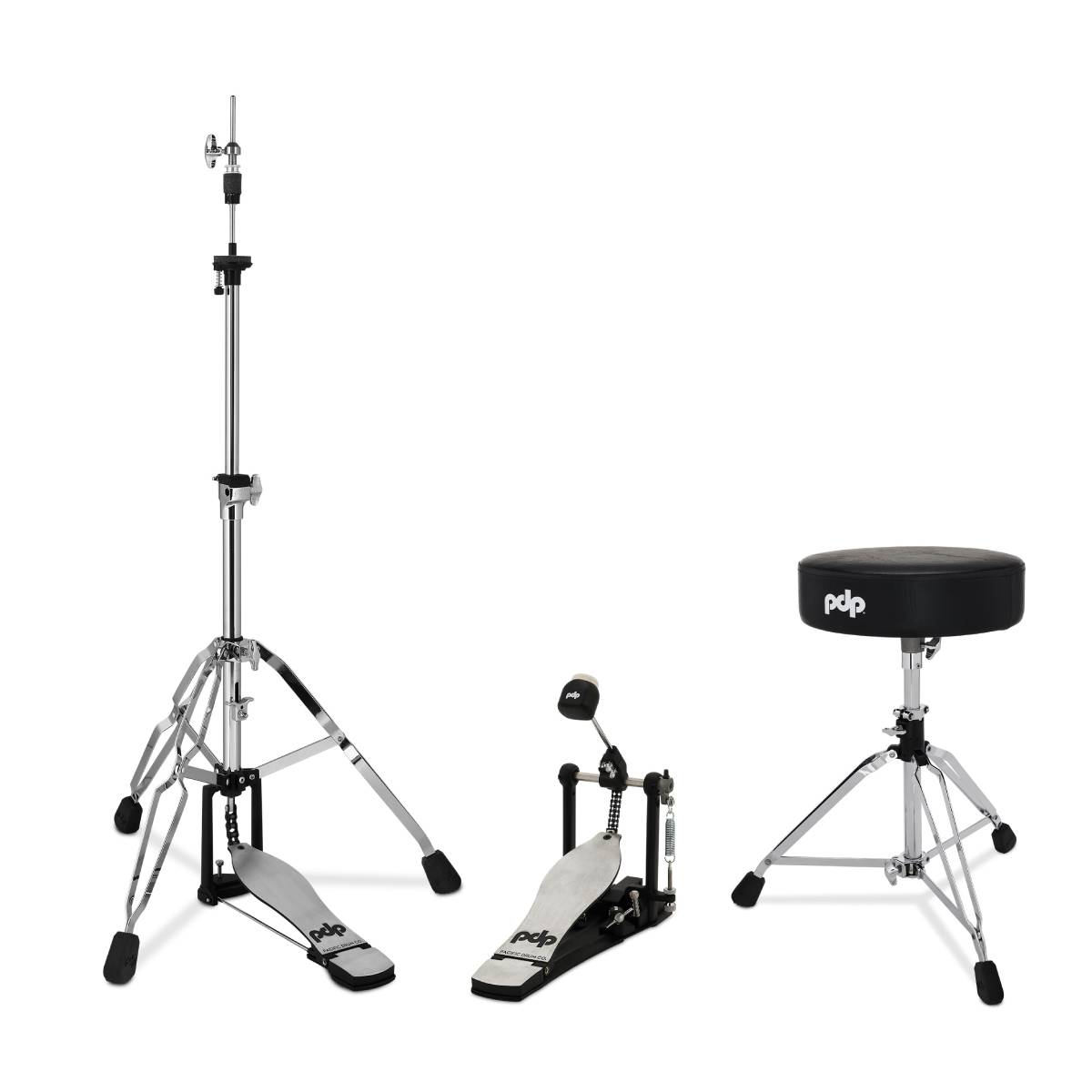 PDP Drums 800 Series Hardware Pack 3-Piece - PDSP810 Single Kick Pedal, PDHH813 3-leg Hi-Hat Stand &amp;  PDDT810RB Stool