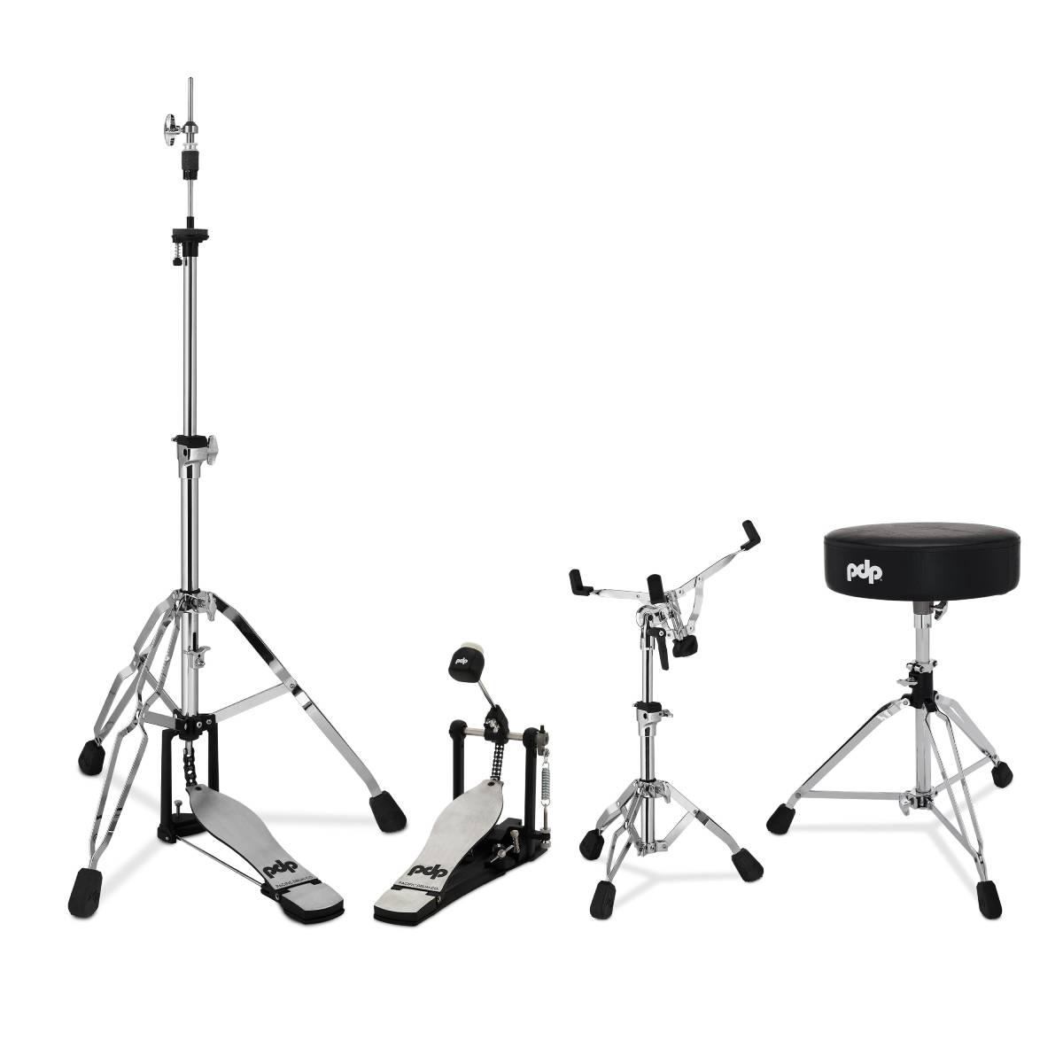 PDP Drums 800 Series Hardware Pack 4-Piece - PDSP810 Single Kick Pedal, PDHH813 3-leg Hi-Hat Stand, PDSS810 Snare Stand & PDSP810 Stool