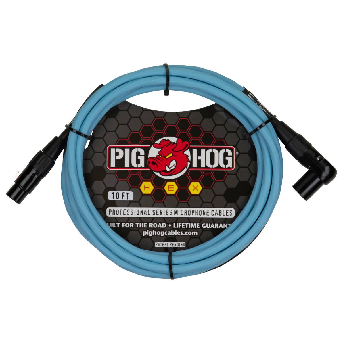 Pig Hog Hex Series Microphone Cable 3m (10ft) XLR Lead - Daphne Blue w/ Right Angle - PHMH10DBR