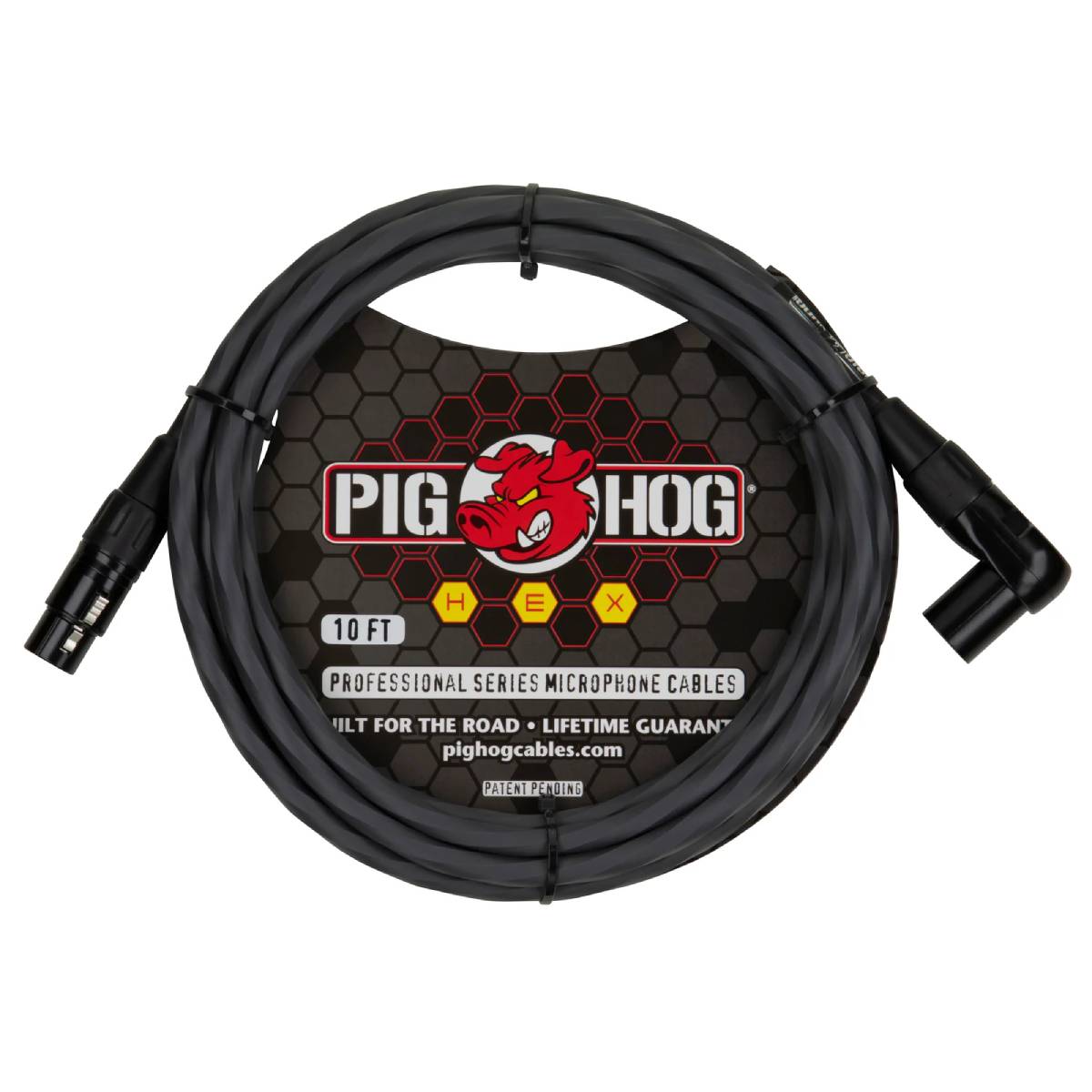 Pig Hog Hex Series Microphone Cable 3m (10ft) XLR Lead - Grey w/ Right Angle - PHMH10GRR