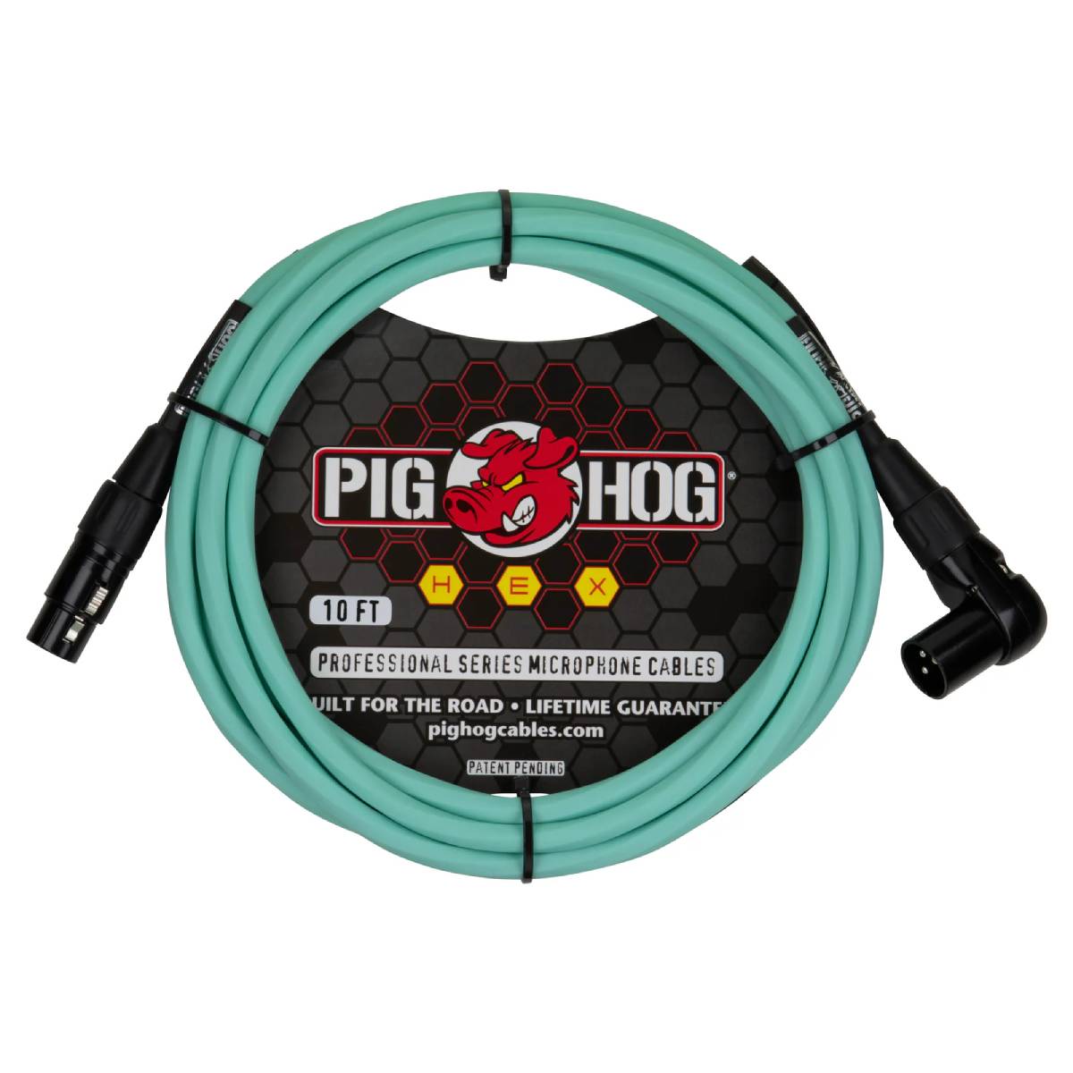 Pig Hog Hex Series Microphone Cable 3m (10ft) XLR Lead - Seafoam Green w/ Right Angle - PHMH10SGR