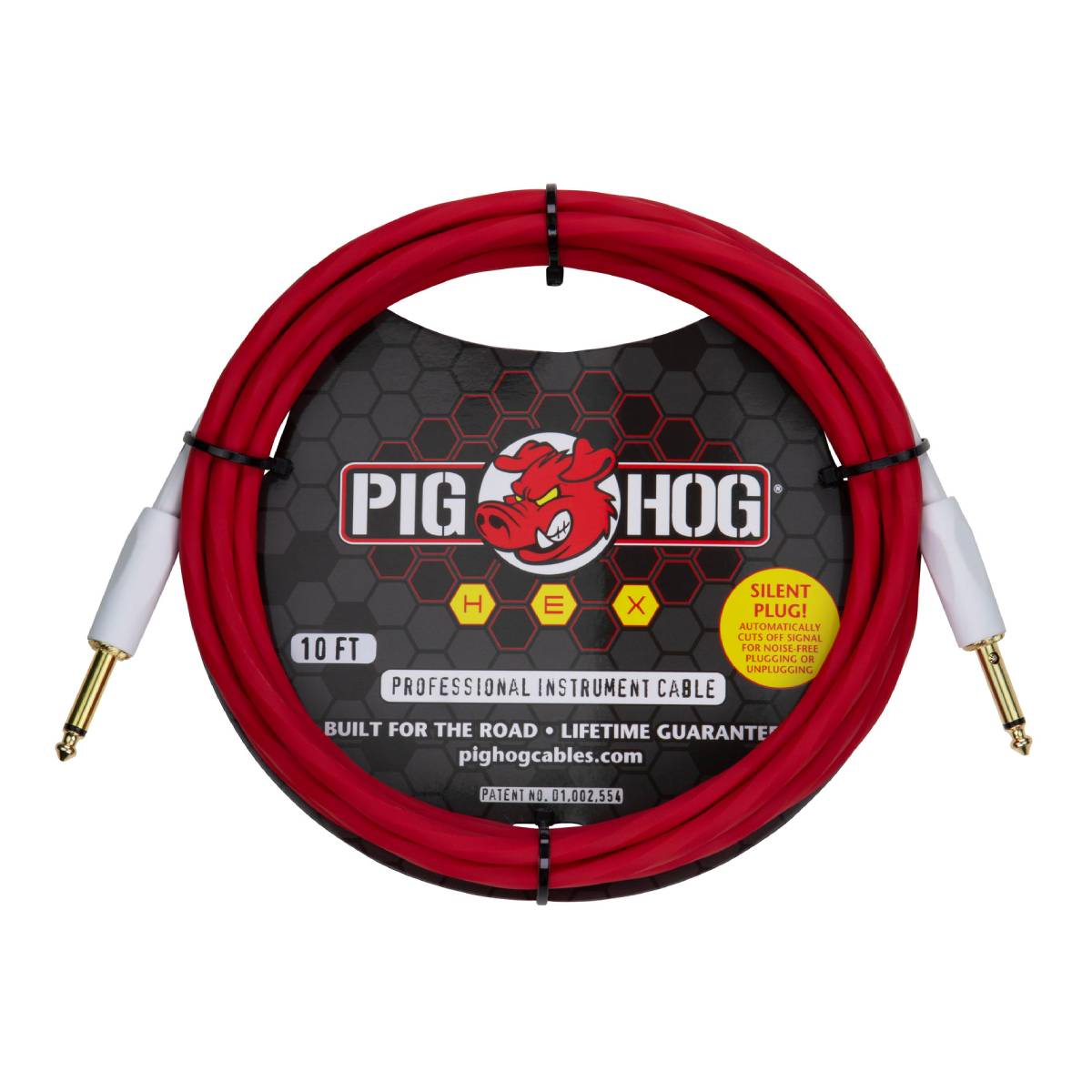 Pig Hog Hex Series Silent Guitar Cable 3m (10ft) Instrument Lead - Candy Apple Red - PHSH10CA