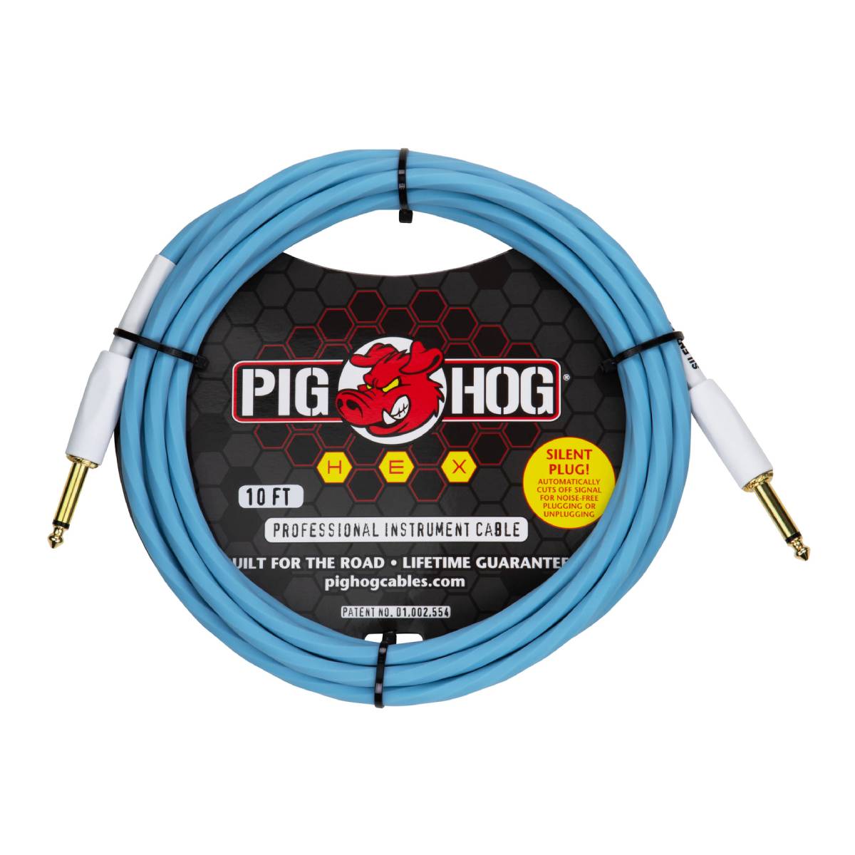 Pig Hog Hex Series Silent Guitar Cable 3m (10ft) Instrument Lead - Daphne Blue - PHSH10DB