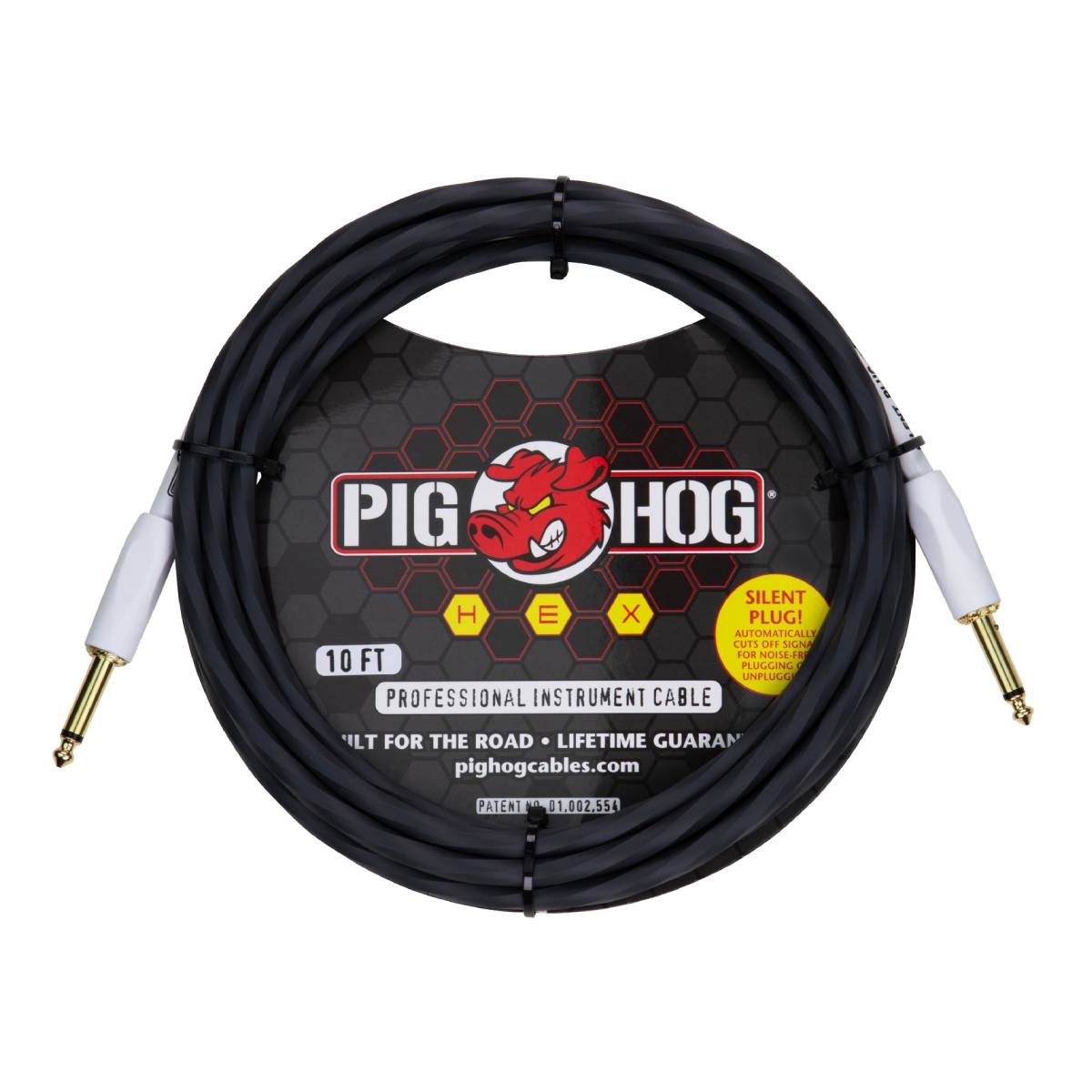 Pig Hog Hex Series Silent Guitar Cable 3m (10ft) Instrument Lead - Grey - PHSH10GR