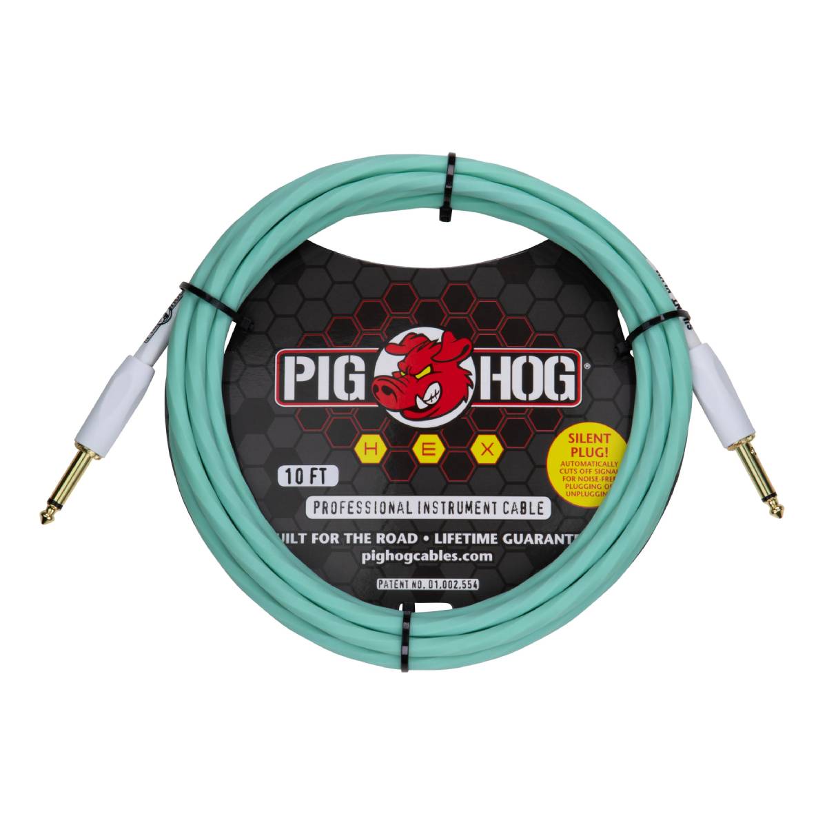 Pig Hog Hex Series Silent Guitar Cable 3m (10ft) Instrument Lead - Seafoam Green - PHSH10SG