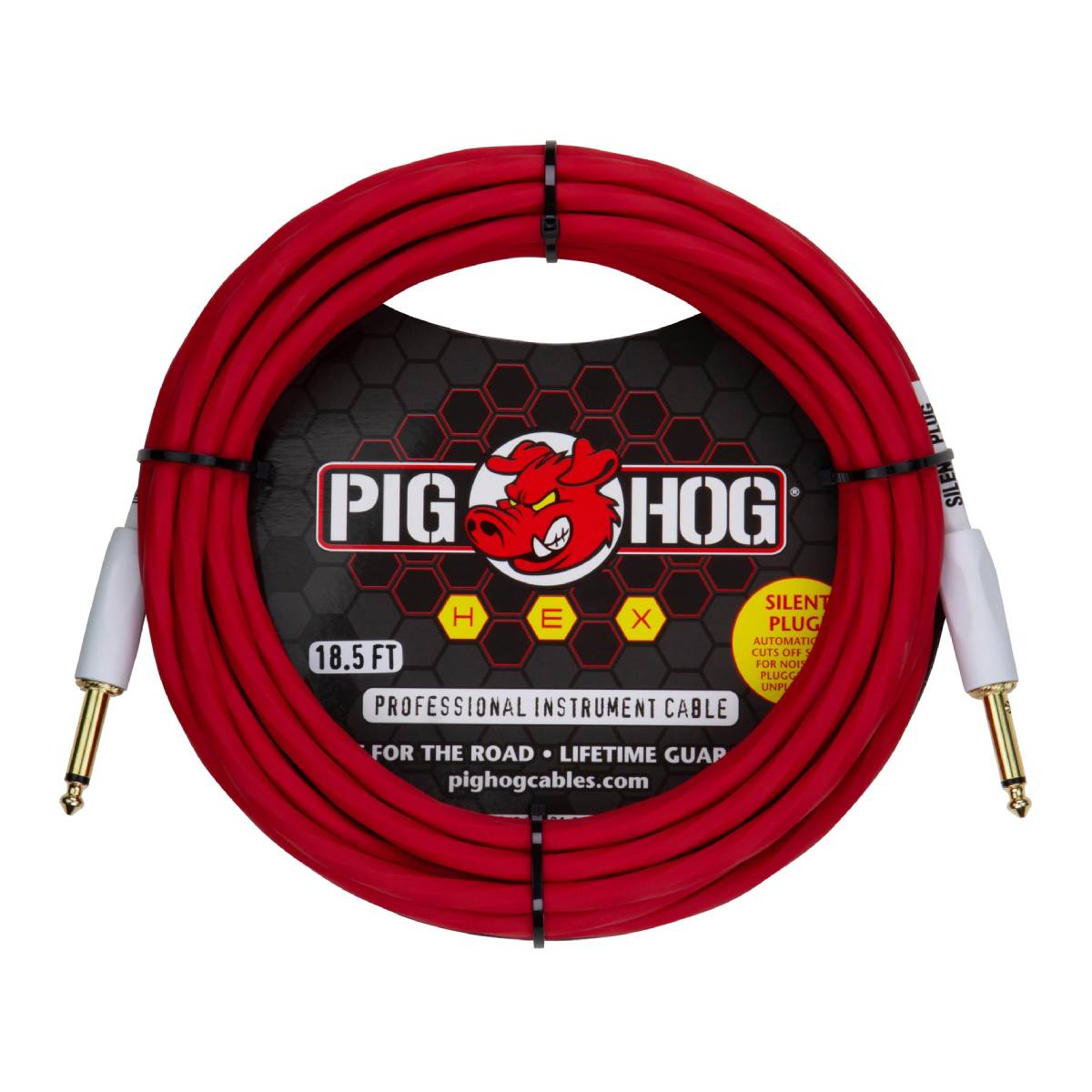 Pig Hog Hex Series Silent Guitar Cable 5.5m (18.6ft) Instrument Lead - Candy Apple Red - PHSH186CA