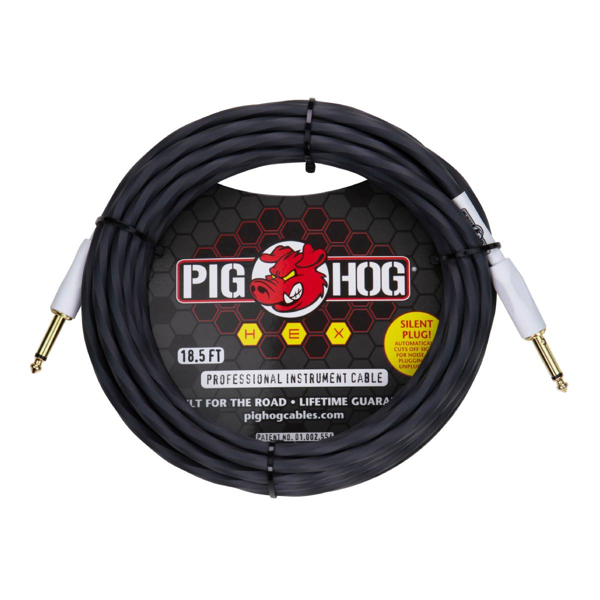 Pig Hog Hex Series Silent Guitar Cable 5.5m (18.6ft) Instrument Lead - Grey - PHSH186GR