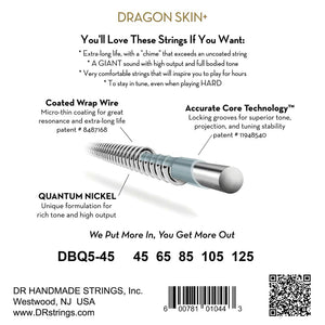 DR Dragon Skin+ DBQ5-45 Quantum Nickel Bass Guitar Strings: 45-125