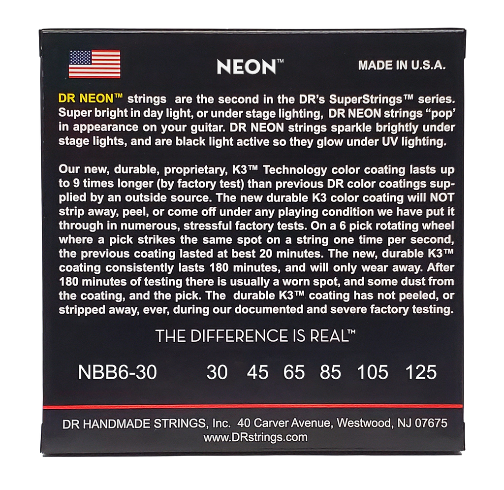 DR HI-DEF NEON NBB6-30 Blue Colored Bass Guitar Strings: 6-String Medium 30-125