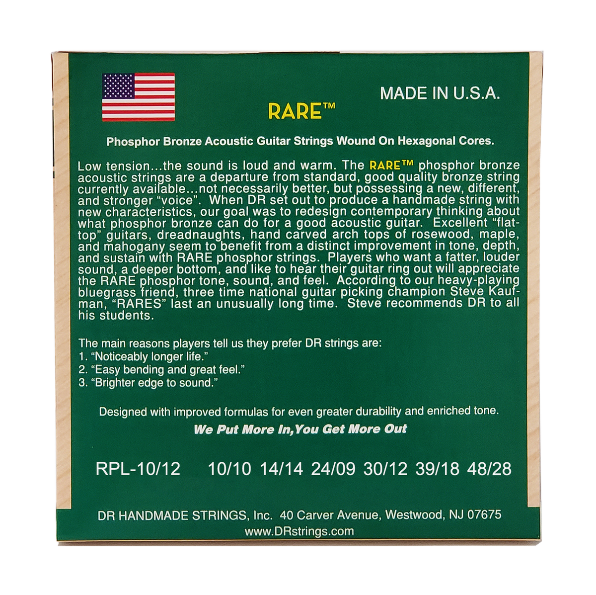 DR RARE RPL-10/12 Phosphor Bronze Acoustic Guitar Strings: 12-String Extra Light 10-48