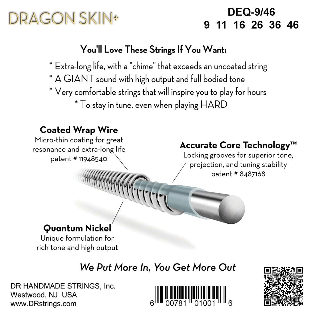 DR Dragon Skin+ DEQ-9/46 Electric Guitar Strings: 9-46