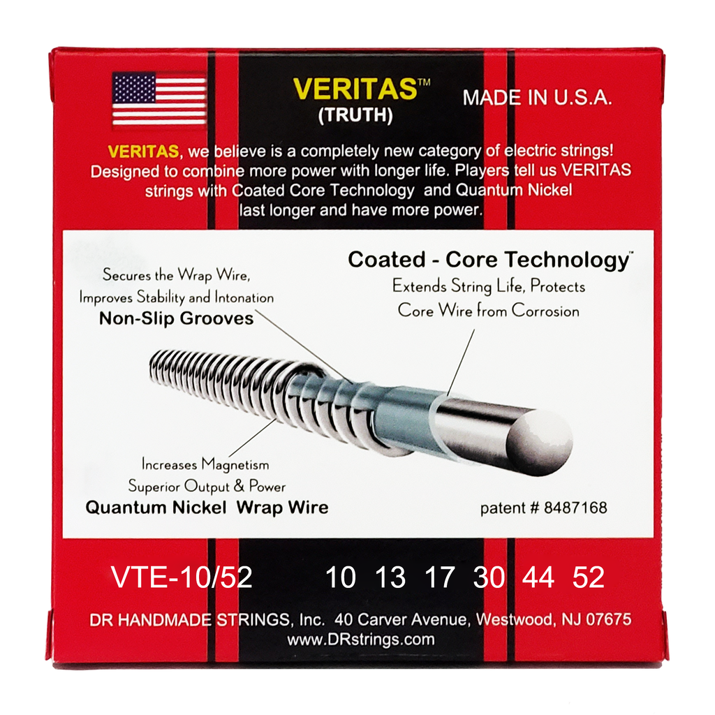 DR VERITAS VTE-10/52 Coated Core Technology Electric Guitar Strings: Medium to Heavy 10-52