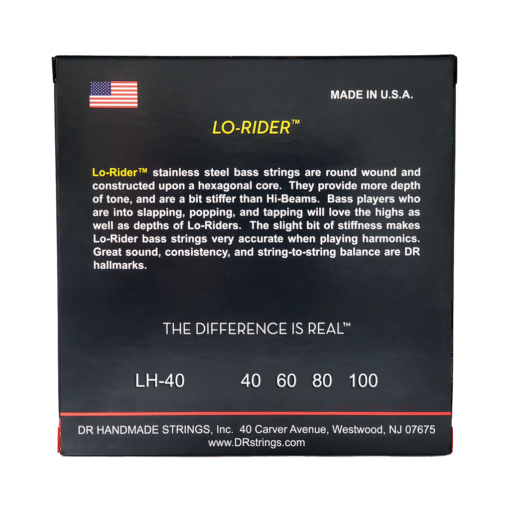 DR LO-RIDER LH-40 Stainless Steel Bass Guitar Strings: Light 40-100