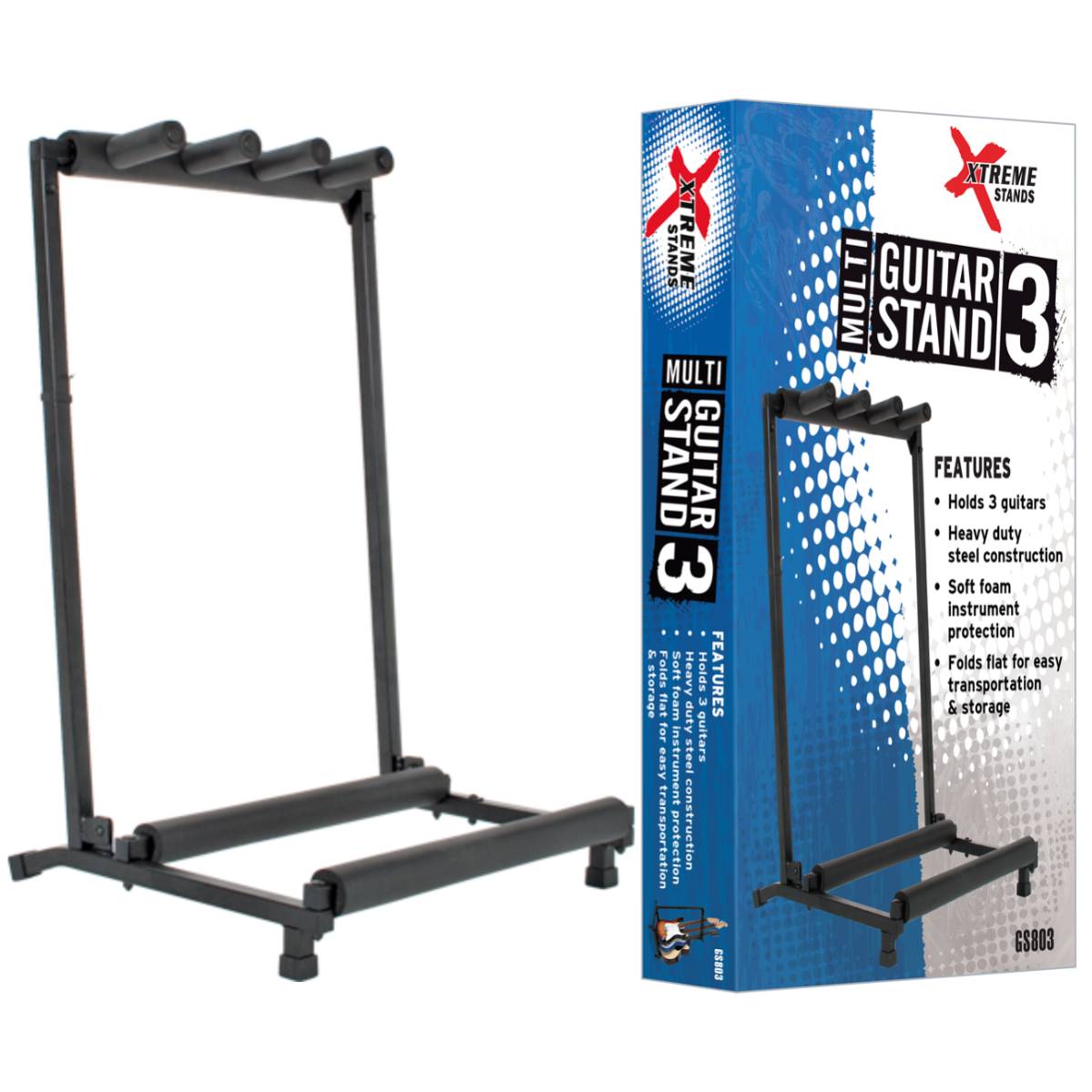 Xtreme GS803 Multi Guitar Rack Triple Stand Fits 3 Guitars For Electric Bass Acoustic