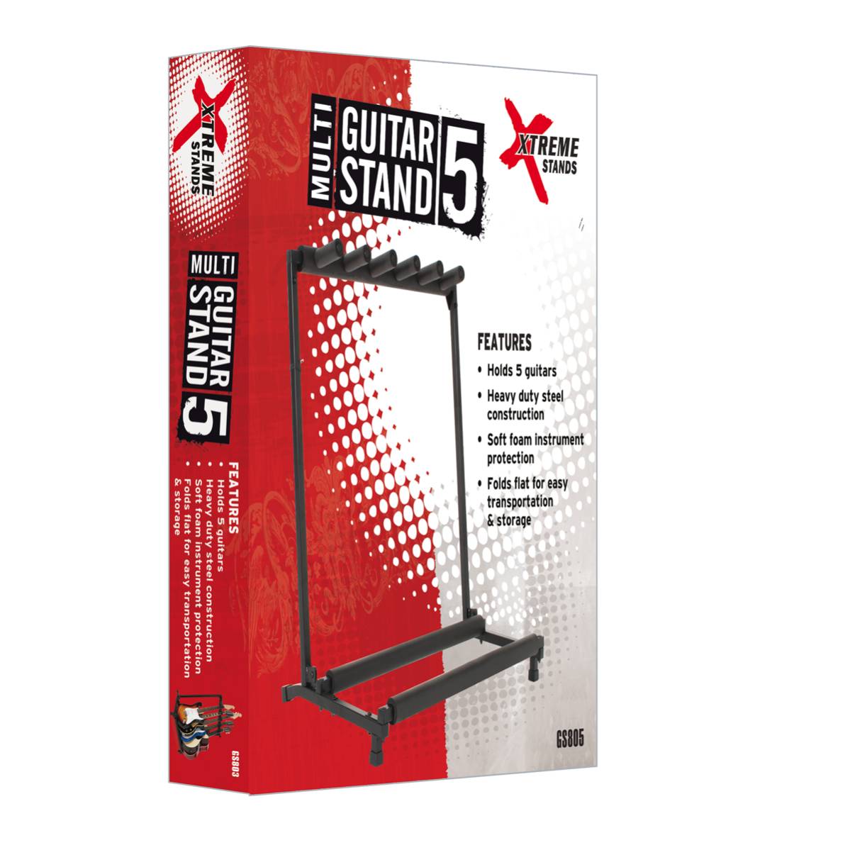 Xtreme GS805 Multi Guitar Rack Stand Fits 5 Guitars For Electric Bass Acoustic