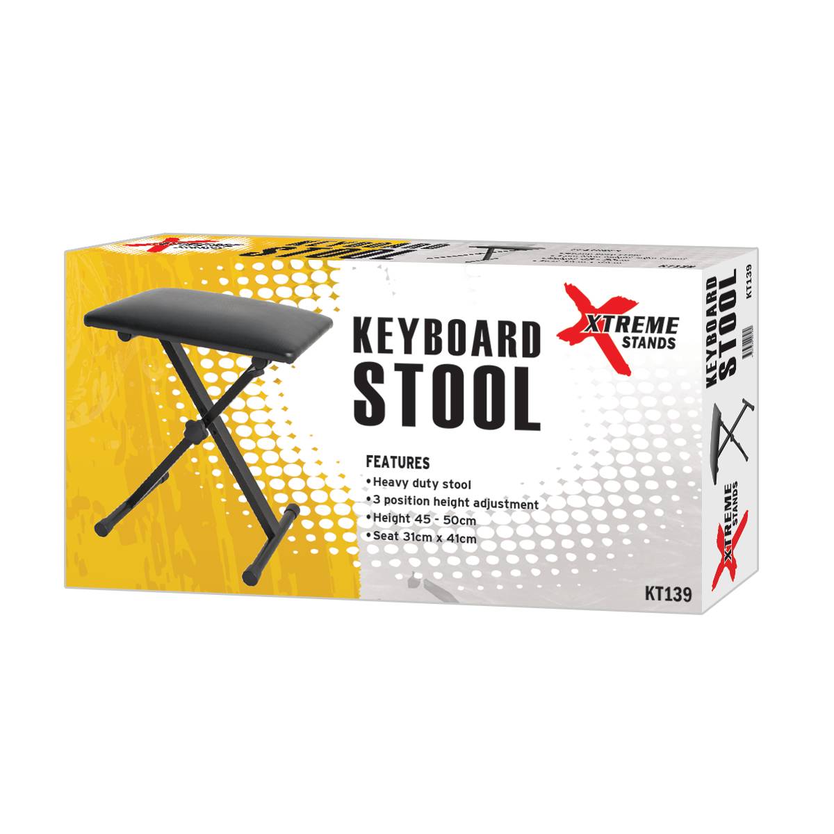 Xtreme KT139 Keyboard/Piano Bench Stool - 3 Positions - 41x31cm