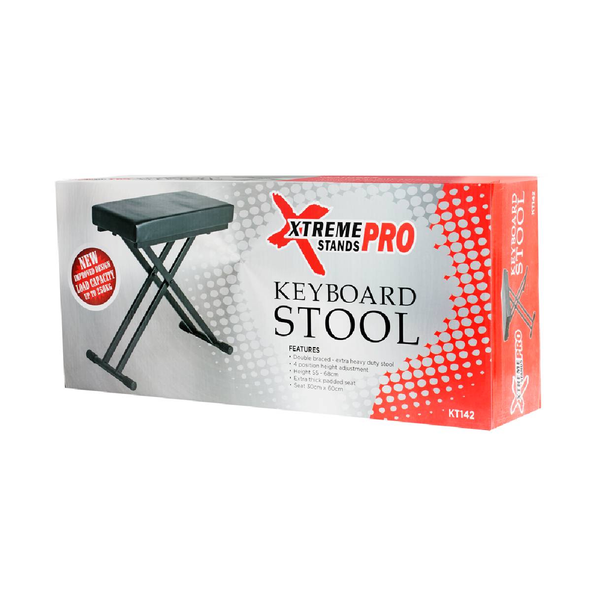 Xtreme KT142 Keyboard/Piano Bench Stool Double Braced - 4 Positions - 60x30cm