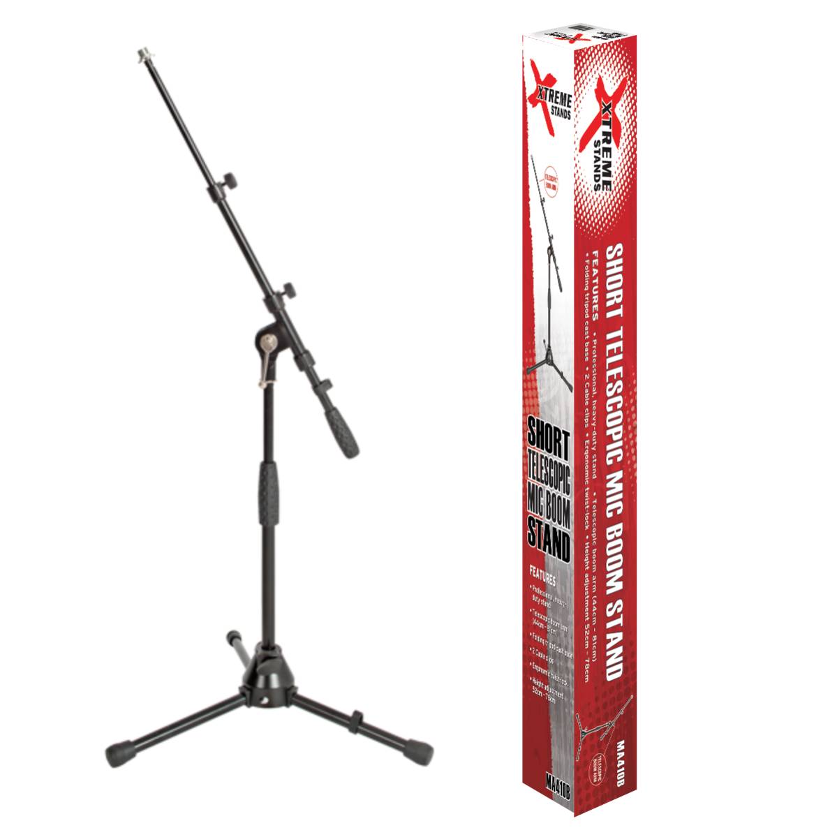 Xtreme MA410B Short Microphone Stand w/ Telescopic Boom - Black