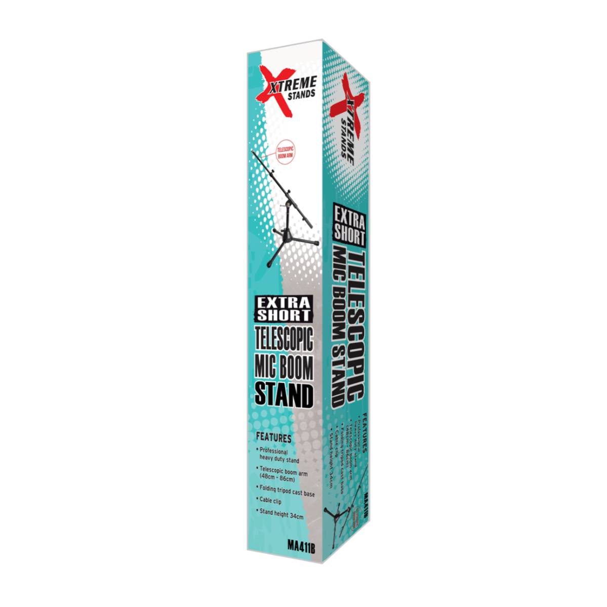 Xtreme MA411B Short Microphone Stand w/ Telescopic Boom - Black