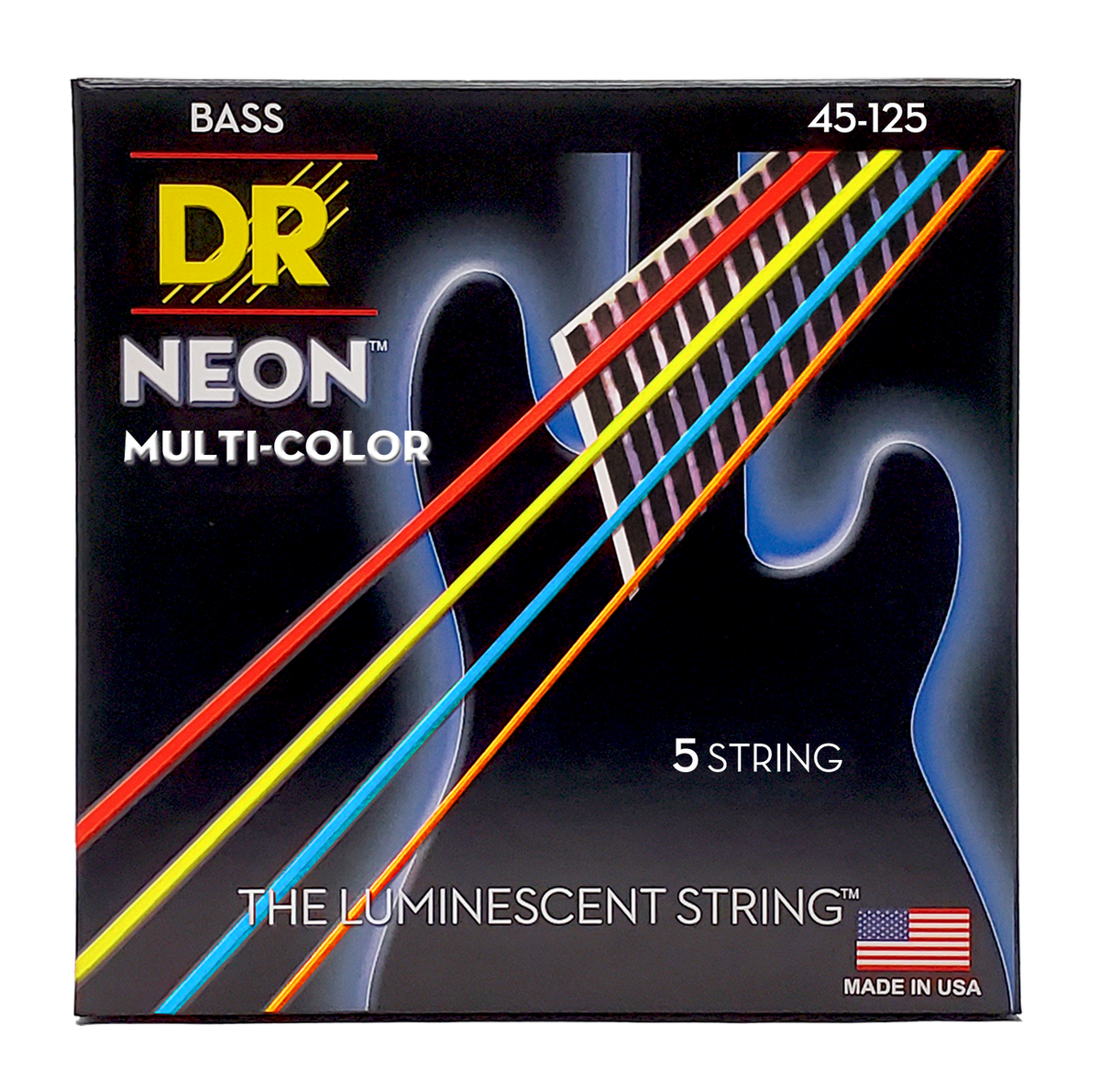 DR HI-DEF NEON NMCB5-45 Multi-Color Colored Bass Guitar Strings: 5-String Medium 45-125
