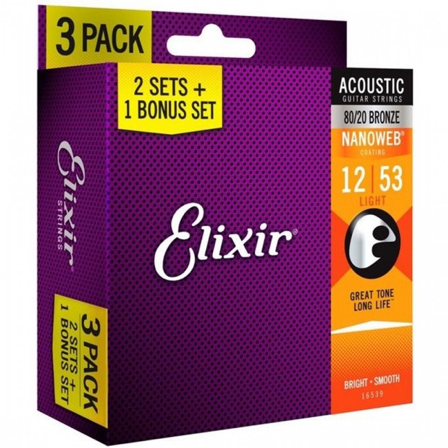 3 Pack of Elixir 16539 Acoustic Guitar Strings 