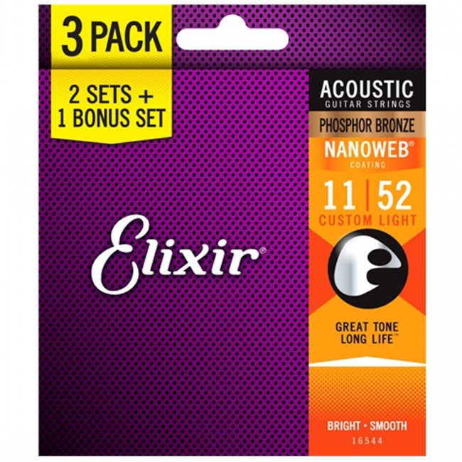 3 Pack of Elixir 16544 Acoustic Guitar Strings