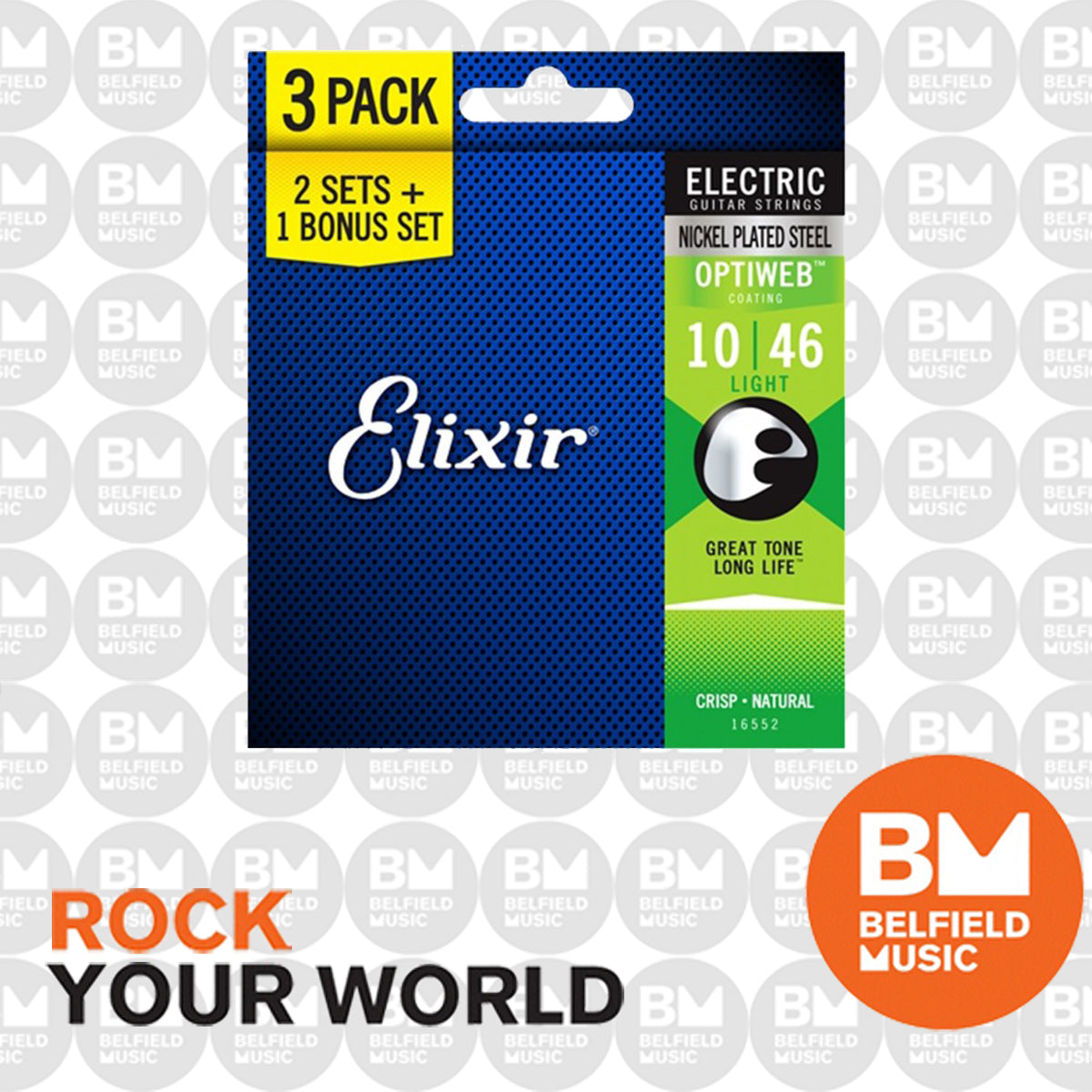 3 Pack of Elixir 16552 Electric Guitar Strings Optiweb Light 10-46 E-OW-L -  Buy Online - Belfield Music