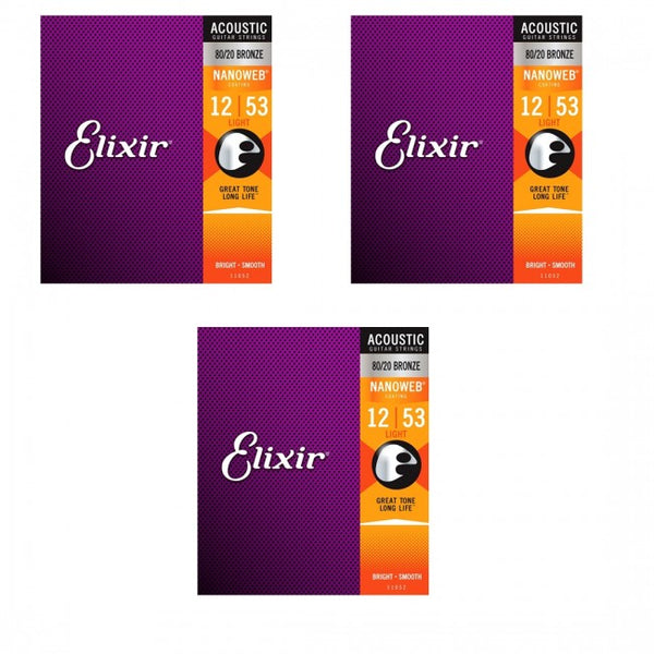 3 x Elixir 11052 Acoustic Guitar Strings Nanoweb Light 12 53 80 20 Bronze A NW L Buy Online Belfield Music