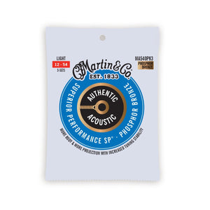 3 Pack of Martin MA540 Authentic Acoustic SP Guitar Strings Phosphor Bronze Light 12-54