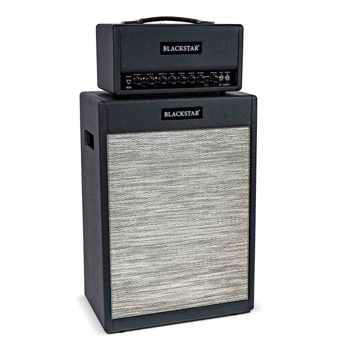 Blackstar St. James 50 6L6H Guitar Amplifier Stack Black 50w Head Amp & 212V Vertical Speaker Cabinet Angle1