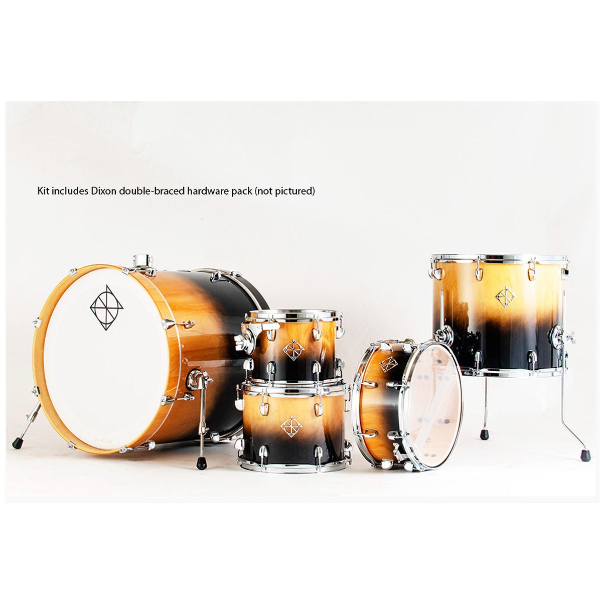 Dixon Fuse Maple 522 Series Drum Kit 5-Piece Natural to Black Fade Gloss w/ 9278 Hardware - PODFM522NBFPK