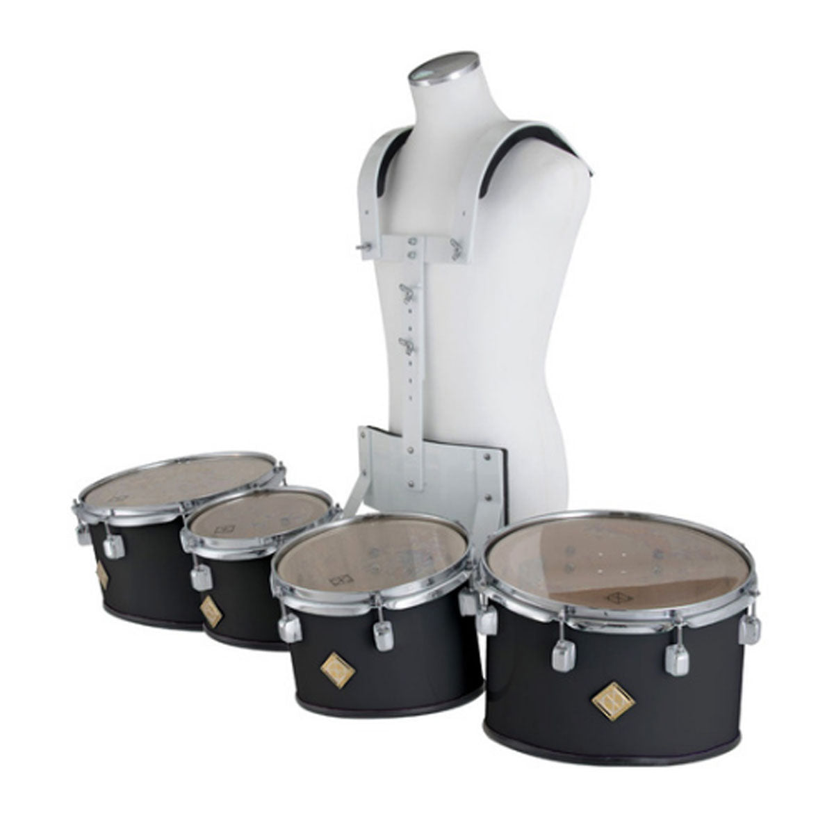 Dixon Marching Tenor Drum Quad Set White w/ Carrier - PMTCL4BK