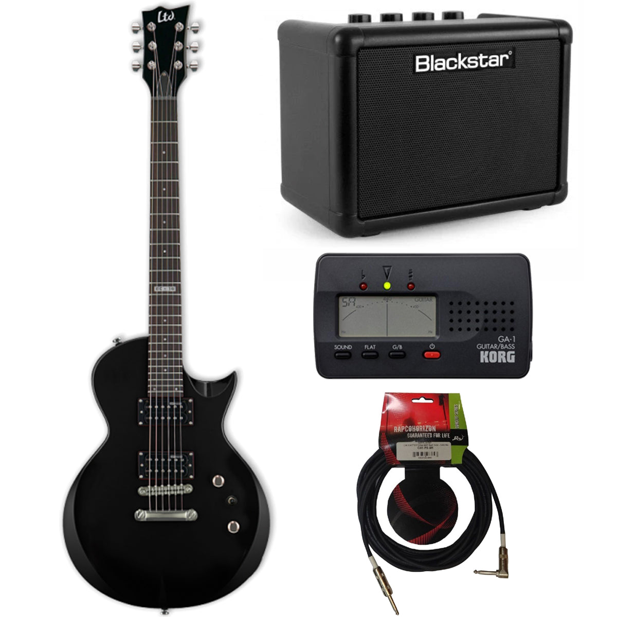 ESP LTD EC-10 Eclipse Black Electric Guitar Pack w/ Blackstar FLY-3 Amp + Gig Bag + Tuner + USA-3 Lead