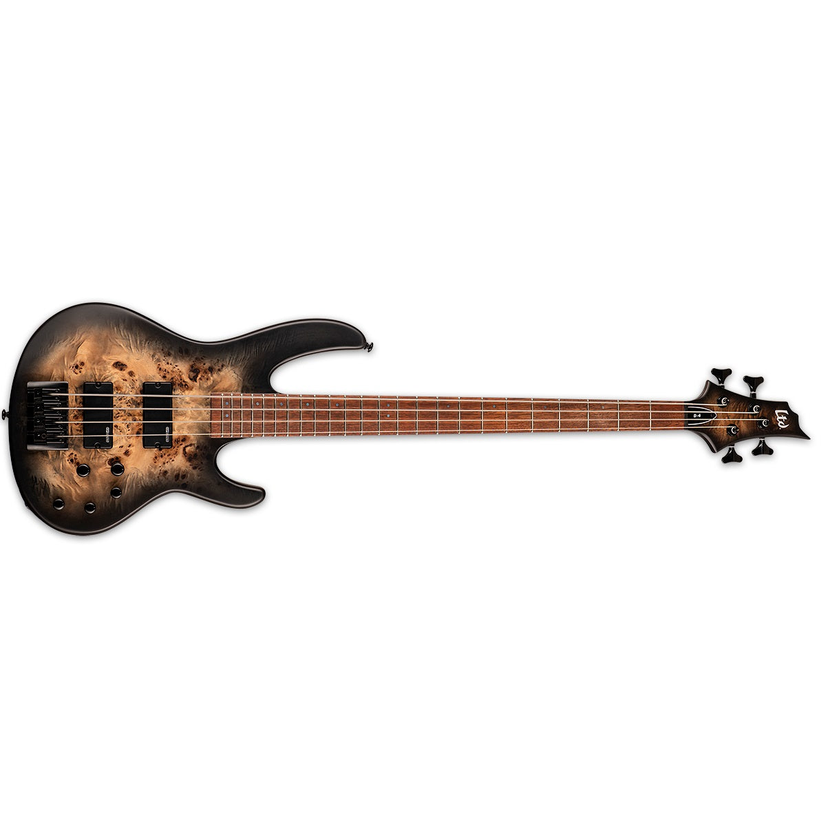 ESP LTD D-4 Bass Guitar Burled Poplar Black Natural Burst Satin