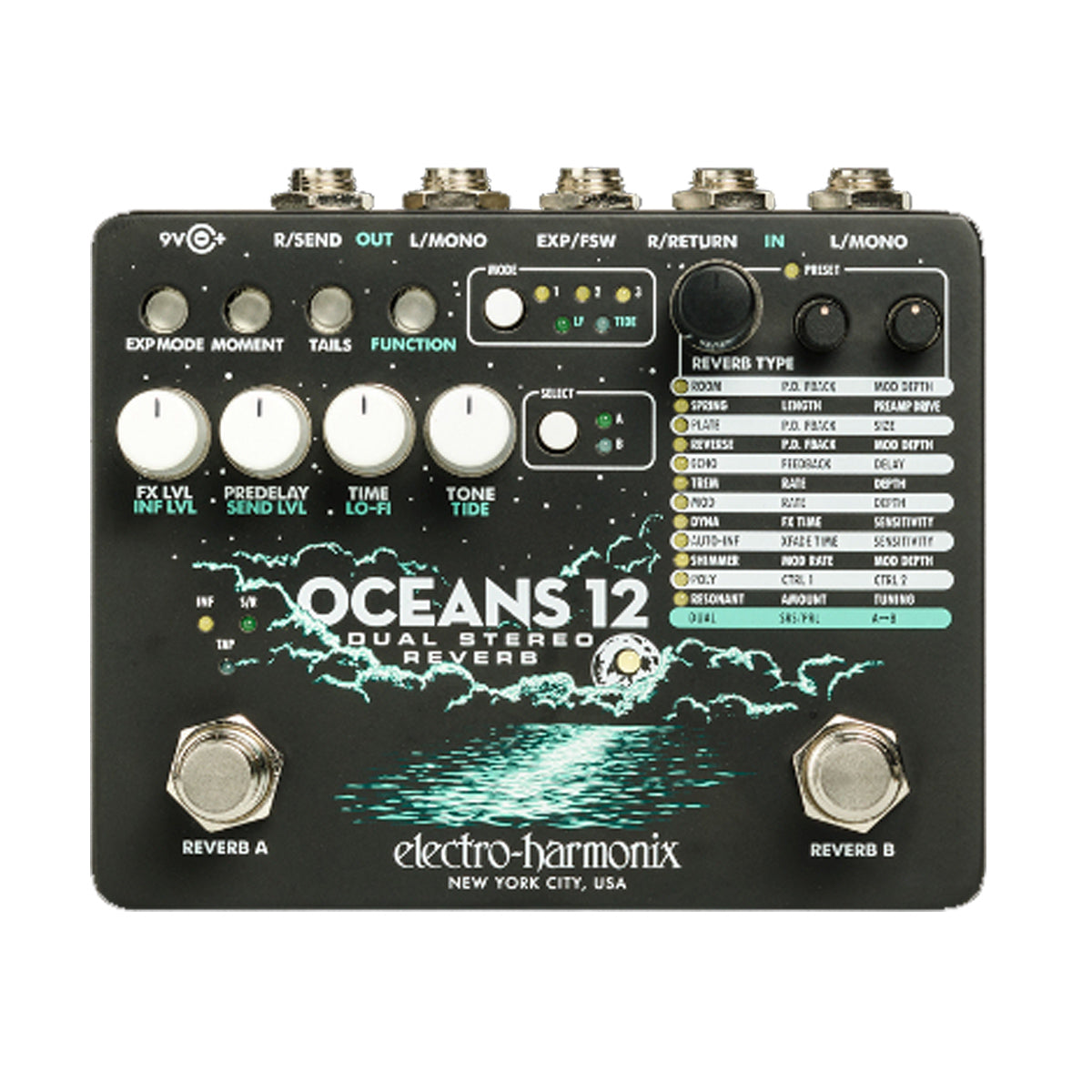 Electro-Harmonix EHX Oceans 12 Dual Stereo Reverb Effects Pedal