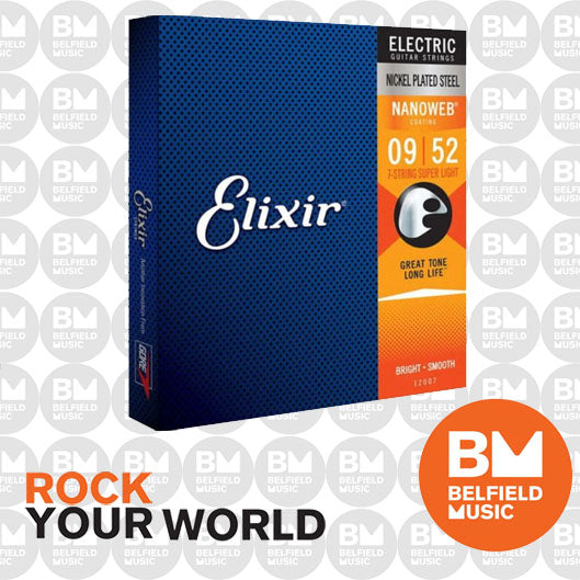 Elixir 12007 Electric Guitar Strings 7 Str Nanoweb Super Light 9